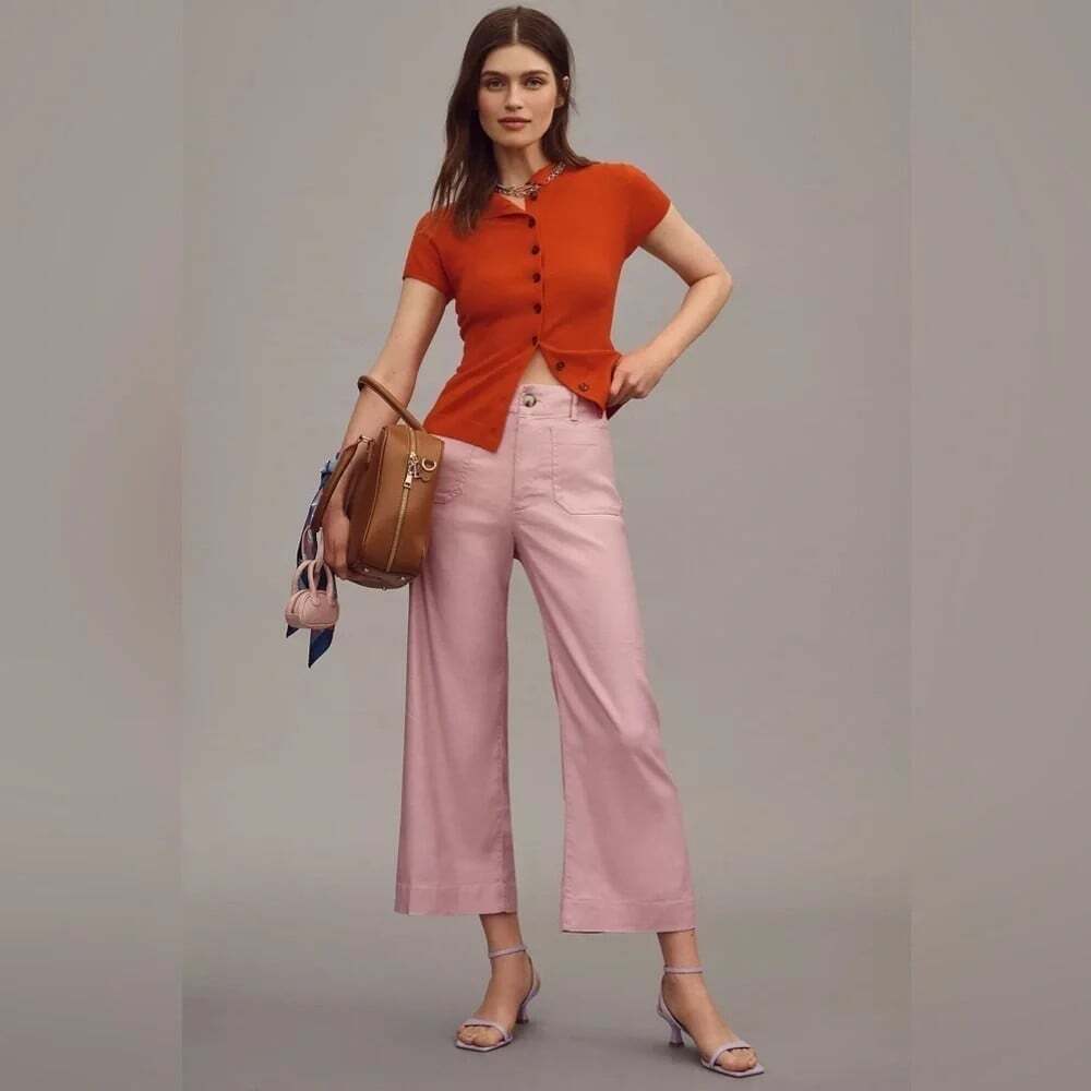 MAEVE The Colette Linen Blend Mauve Pink Sz 29 Cropped Pants Classic Effortless